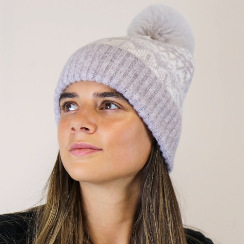 Pale Grey Fair Isle Bobble Hat by Peace of Mind